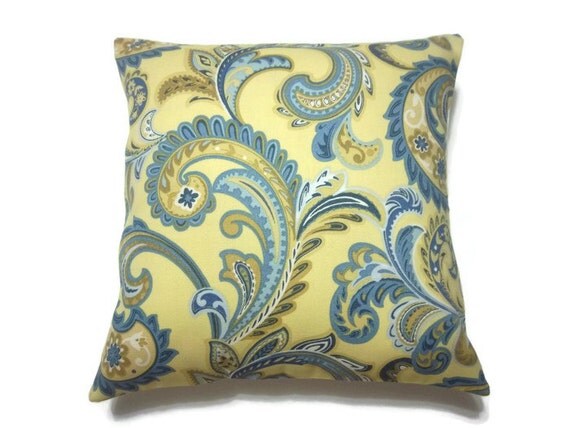 Decorative Pillow Cover Blue Yellow Gold by LynnesThisandThat