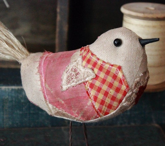 Primitive Folk Art Scrappy Standing Bird By Rockriverstitches