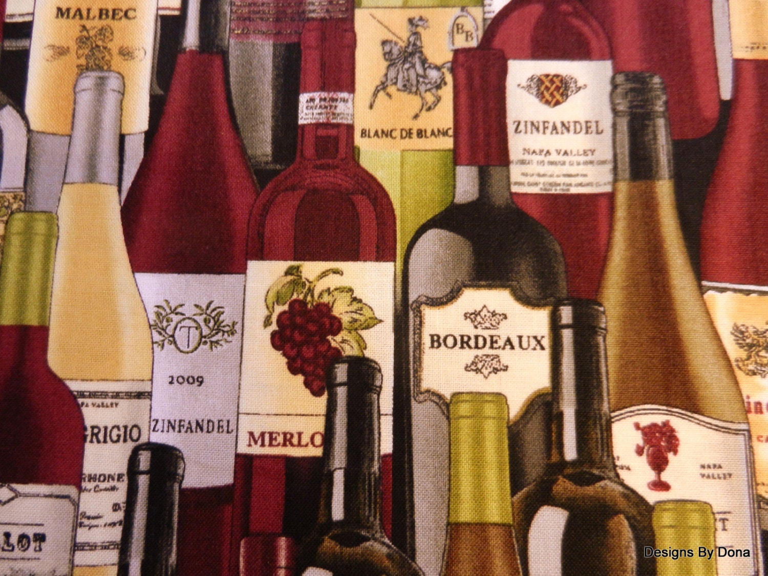 One Half Yard Cut Quilt Fabric Different Wines Wine Bottles