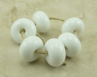 6 Opaque White Lampwork Spacer Beads > Lampwork Spacer Bead Set - SRA - I ship Internationally