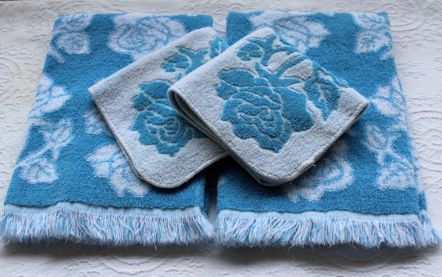 Blue Flower Hand Towels & Washcloths Set of 4 St by catnapcottage