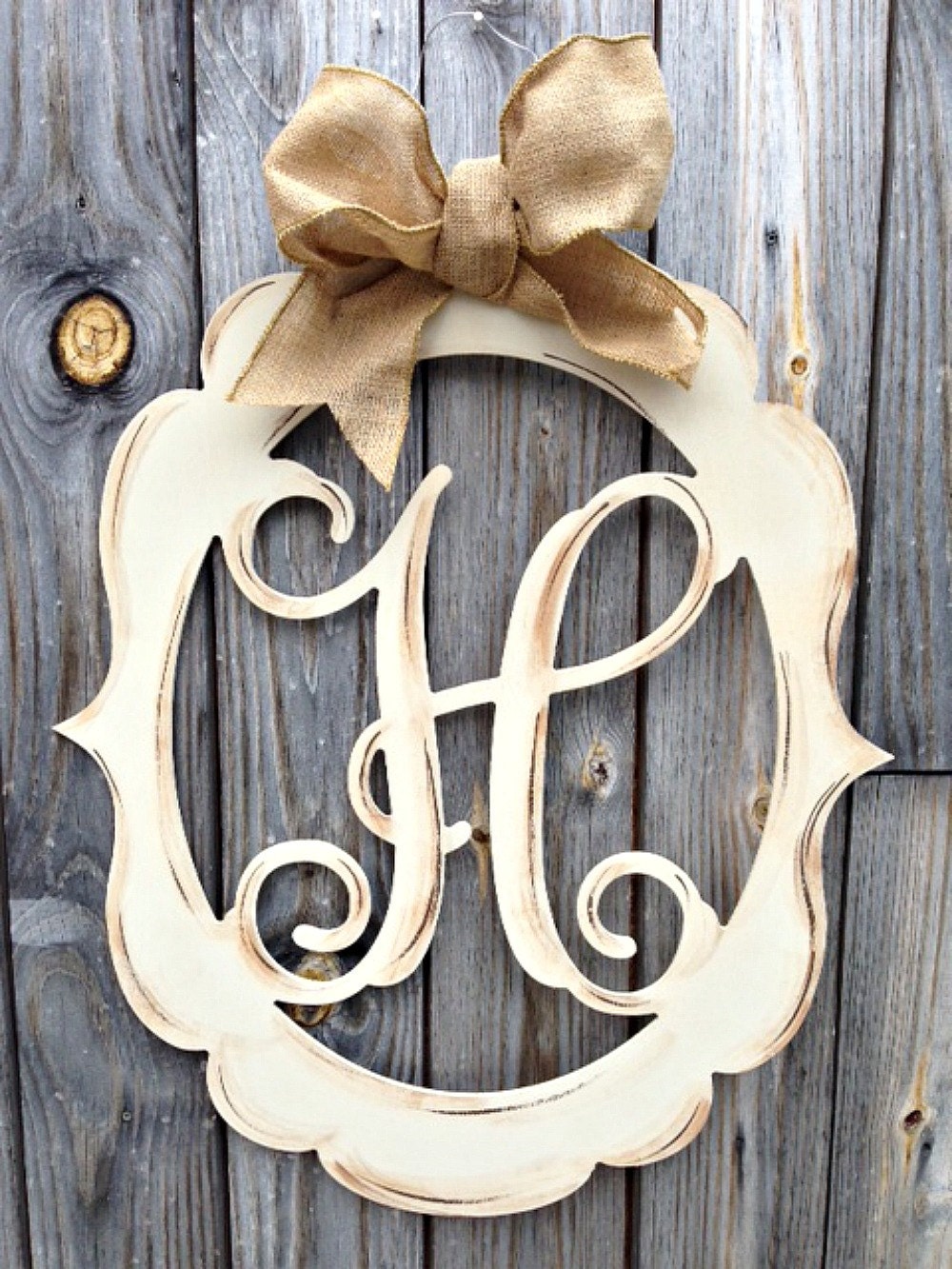 Monogram Door Decor Vintage Modern Distressed Burlap