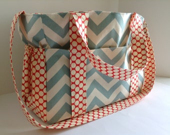 Items similar to Extra Large Diaper bag Made of Summerland Blue Chevron ...