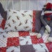 Cejae's Custom Order Crib Set in Moda Powder Blue Sock Monkey Quilt, Crib Skirt, Pillow Case and Pillow
