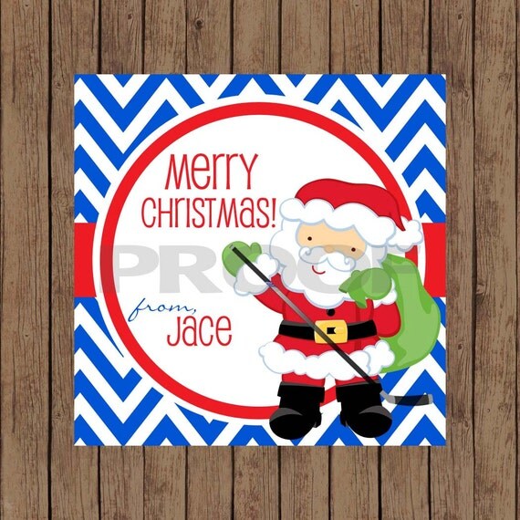 Santa Favor Tags / Santa Hockey Favor Tags / Hockey Favor Tags / Santa Gift Tags / Hockey Santa Tags / Christmas Tags / PRINTABLE Il_570xn