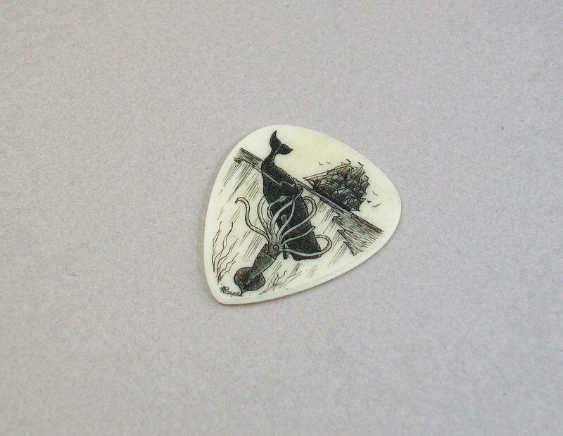 Collector's Bone Guitar Pick Nautical Scrimshaw Whale
