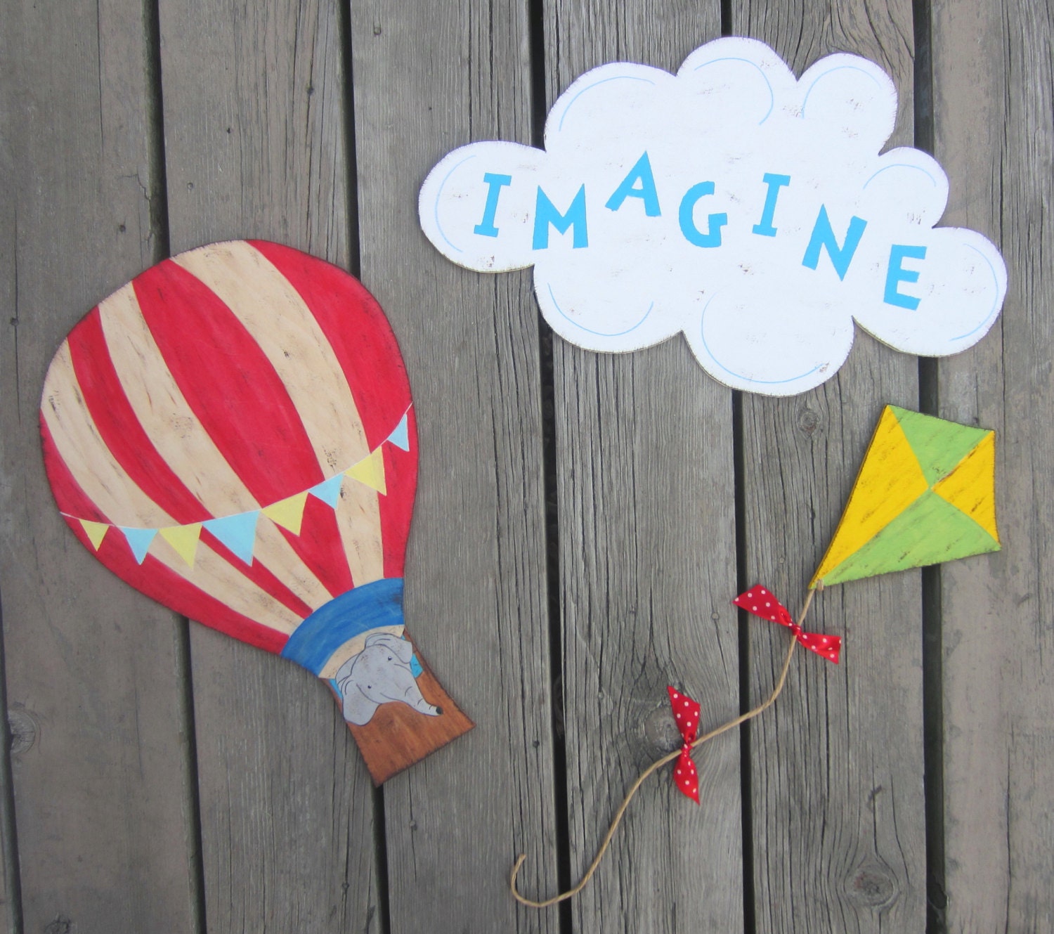 HOT AIR BALLOON Kids Wood Wall Art Original Hand Painted