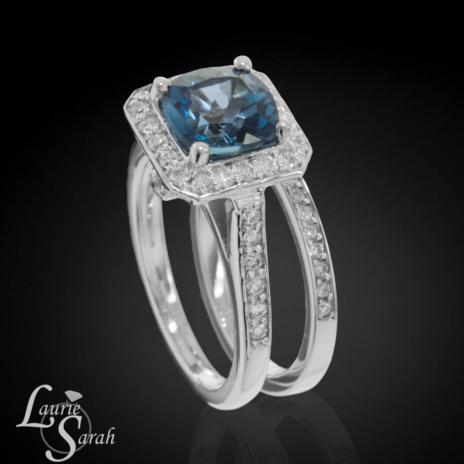 Wedding Ring Set 2.5 carat London Blue Topaz Engagement Ring