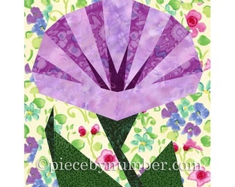 Morning Glory flower quilt block pattern, paper pieced quilt patterns, instant download PDF patterns, flower quilt patterns, flower patterns