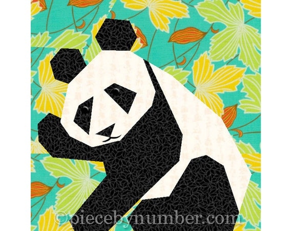 Panda quilt block pattern paper pieced by PieceByNumberQuilts