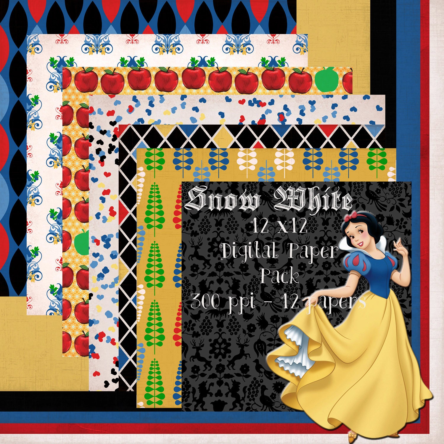 Disney Snow White Inspired 12x12 Digital Scrapbook Paper