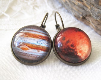 Jupiter and Mars Antique Brass Dangle Earrings
