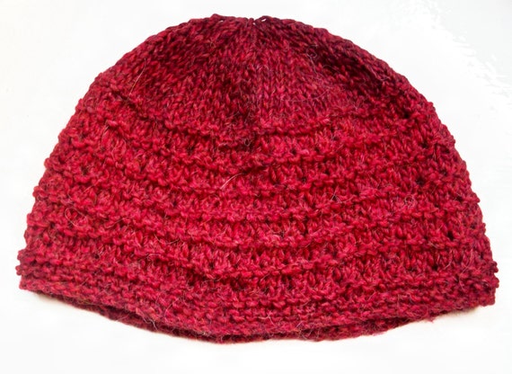 Classic beanie hat warm wool alpaca chestnut red by SpinningStreak