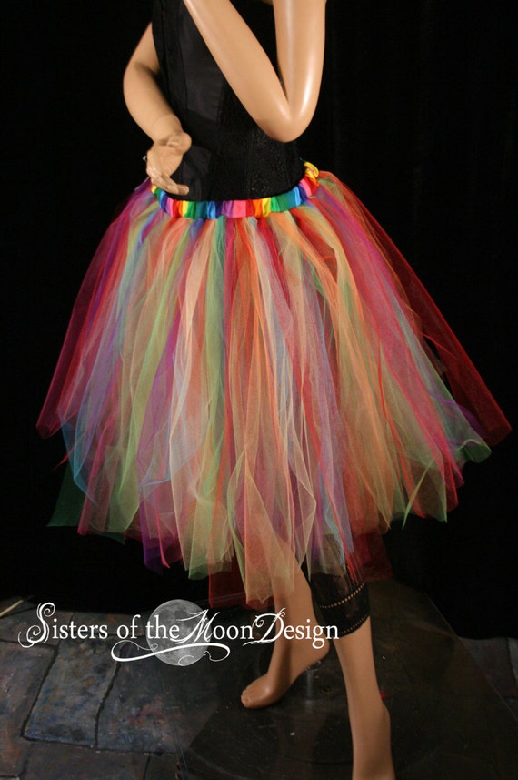 Adult Tutu Skirt Rainbow Streamer Knee Length By Sistersofthemoon 0272