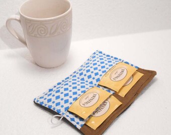 Mini wallet, Tea Bag Holder, Small Wallet, Business Card Holder - Dark Denim and Blue Diamonds READY MADE