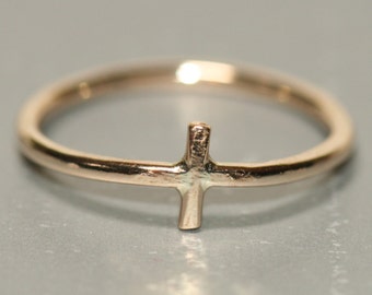 Small Gold Cross Ring 14k Gold Fill Pinky US Size 3.5 by Maggie McMane Designs