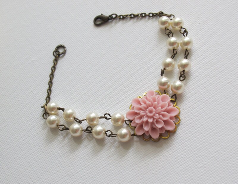 Spring Floral Bracelet. Blush Pink Dahlia. Big flower. by AnnMichy