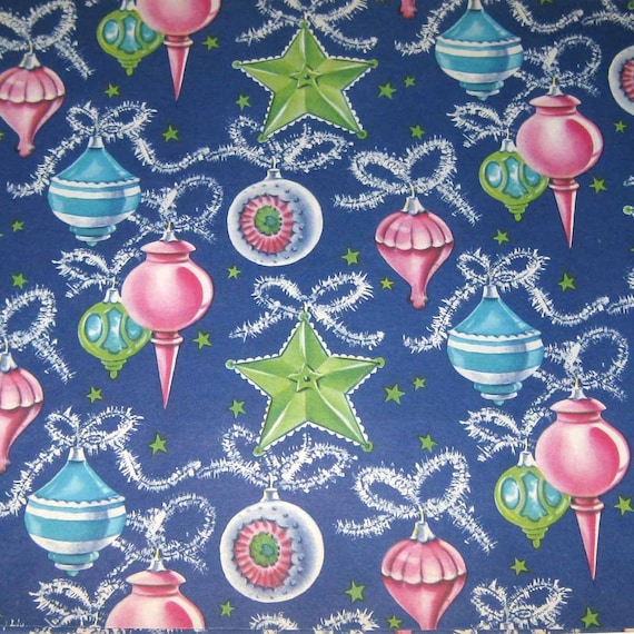 RESERVED FOR GINNY Vintage Blue Christmas Wrapping Paper or