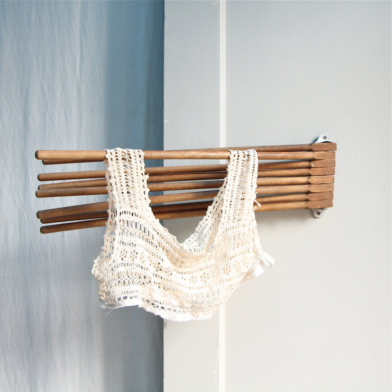 Vintage Wooden Swing Arm Drying Rack Wall Hung by ethanollie