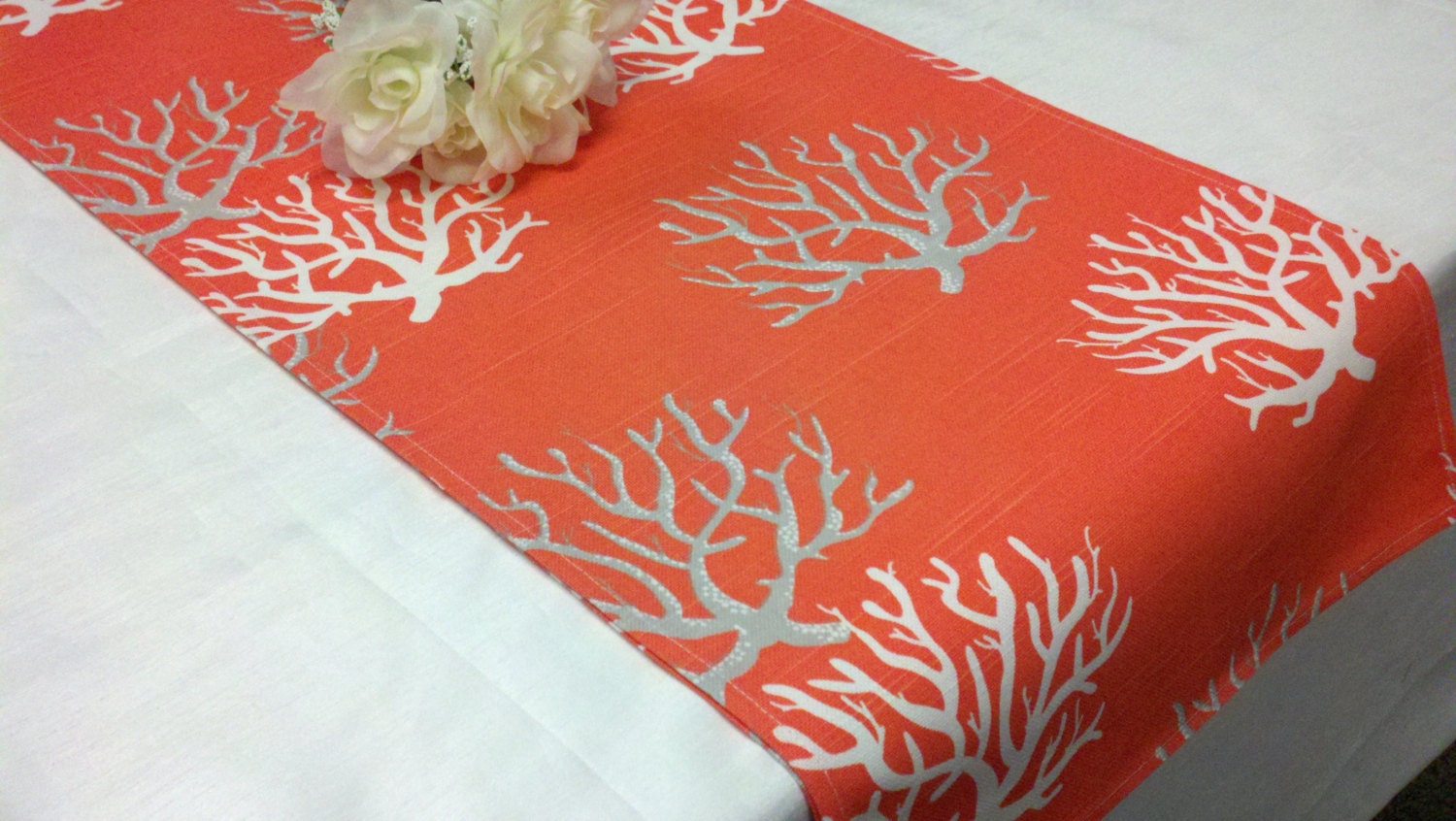 CORAL TABLE RUNNER Salmon Table Runner coral Napkins or