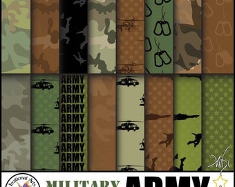 INSTANT DOWNLOAD Military ARMY set 1 with 16 jpg files Digital scrapbooking papers paratroopers black hawk chopper dog tags camouflage stars