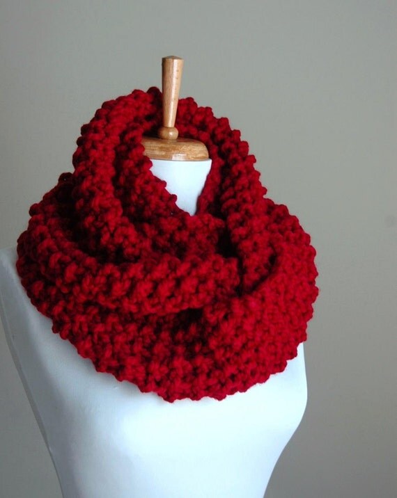 Cranberry Red Knit Scarf Chunky Scarf Hand Knit by PhylPhil