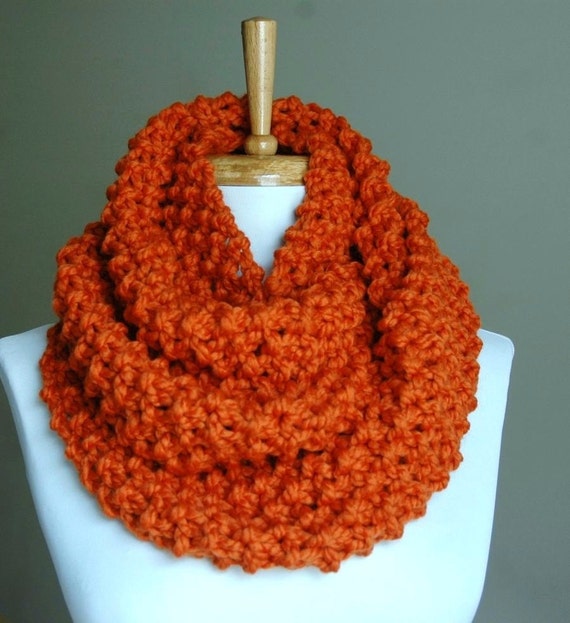 Pumpkin Orange Infinity Scarf Chunky Knit Scarf Knit