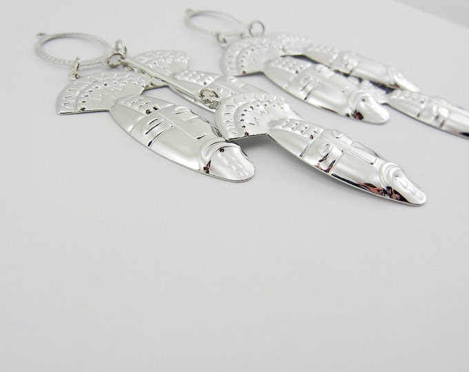 Pair of Silver-tone Primitive Mask Drop Charms