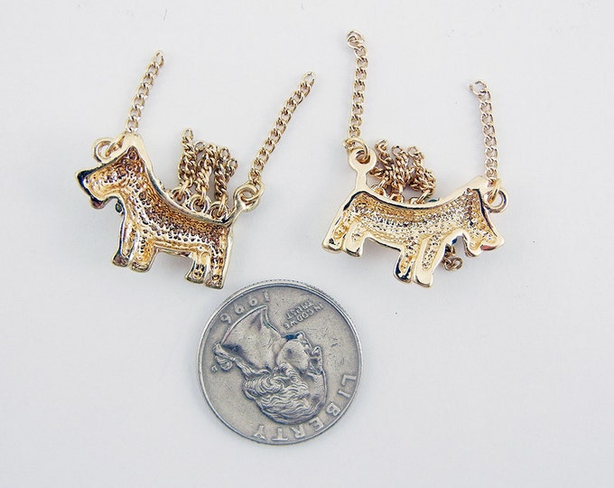 Pair of Scottie Dog Charms with Chain and Blue Rhinestone Collar Double Link
