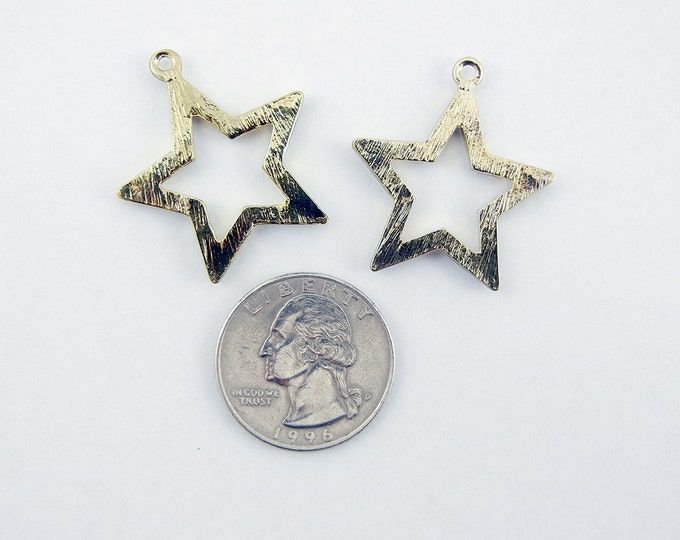 Pair of Celestial Rhinestone Outline Star Charms Gold-tone