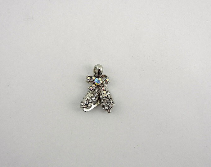 Clear and Aurora Borealis Rhinestone Ice Skates Pendant Silver-tone