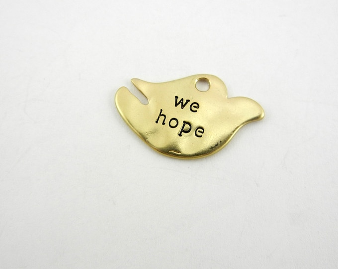 Matte Gold-tone Dove Charm with Message "We Hope"