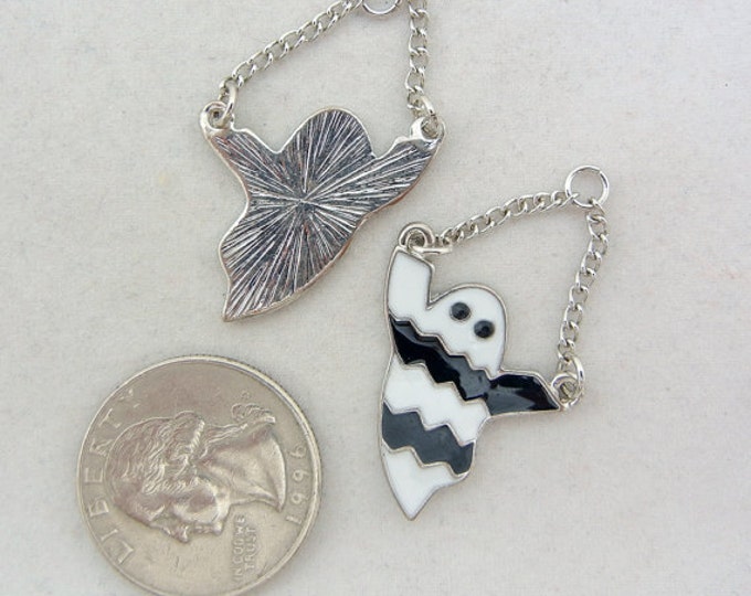 Pair of Silver-tone Black and White Epoxy Ghost Charms on Chain