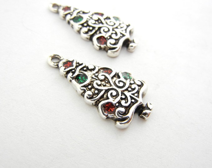 Pair of Silver-tone Deailed Christmas Tree Charms