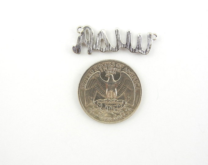 Silver-tone Rhinestone Wish Word Double Link Pendant