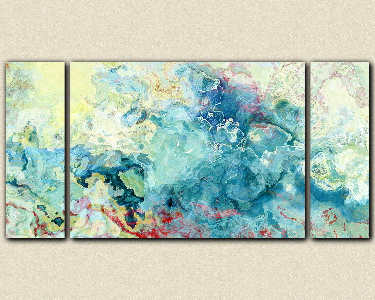 Oversize triptych abstract art stretched canvas print 30x60
