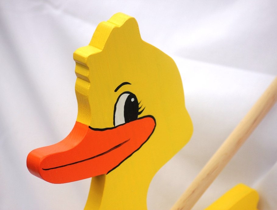 Toy Duck Push Toy Handcrafted Wooden Yellow Duck Push Toy
