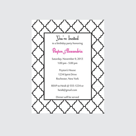 Moroccan Birthday Invitation Black and white invitation (set of 10) Il_570xn