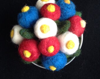 Pincushion----flower buds in red white and blue