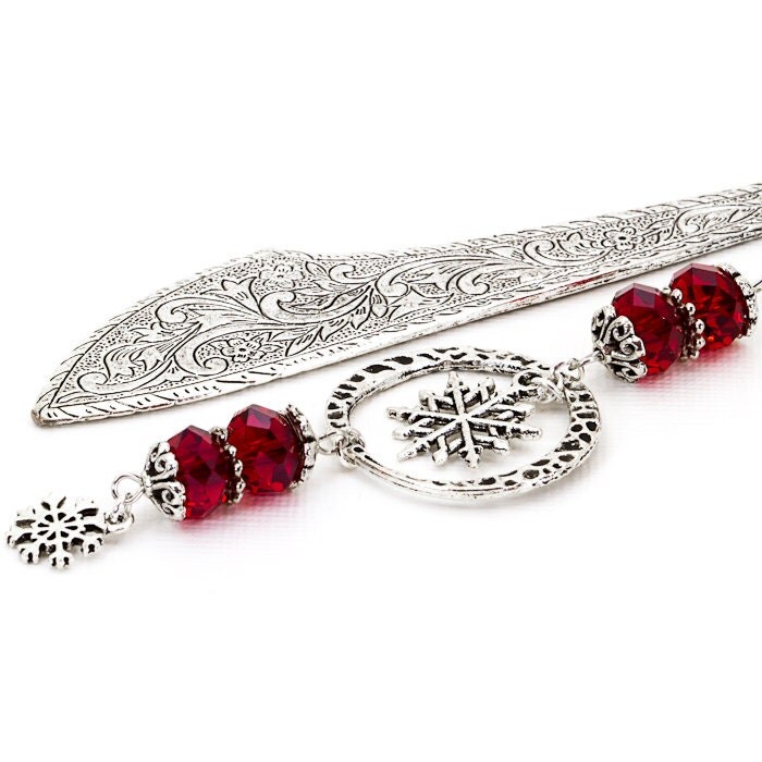 SALE Red Snowflake Bookmark- Great Gift or Stocking Stuffer- as seen in Bead Trendz Magazine