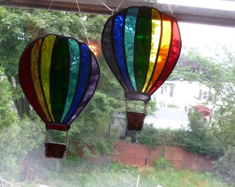 Rainbow Hot Air Balloon Stained Glass Art