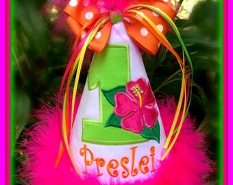 Luau Birthday Hat, Luau First Birthday Hat, You CHOOSE COLORS, by Gingham Bunny