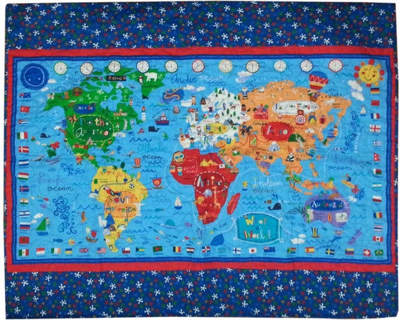 World Map Educational Quilt For Wall Or Play By Sieberdesigns