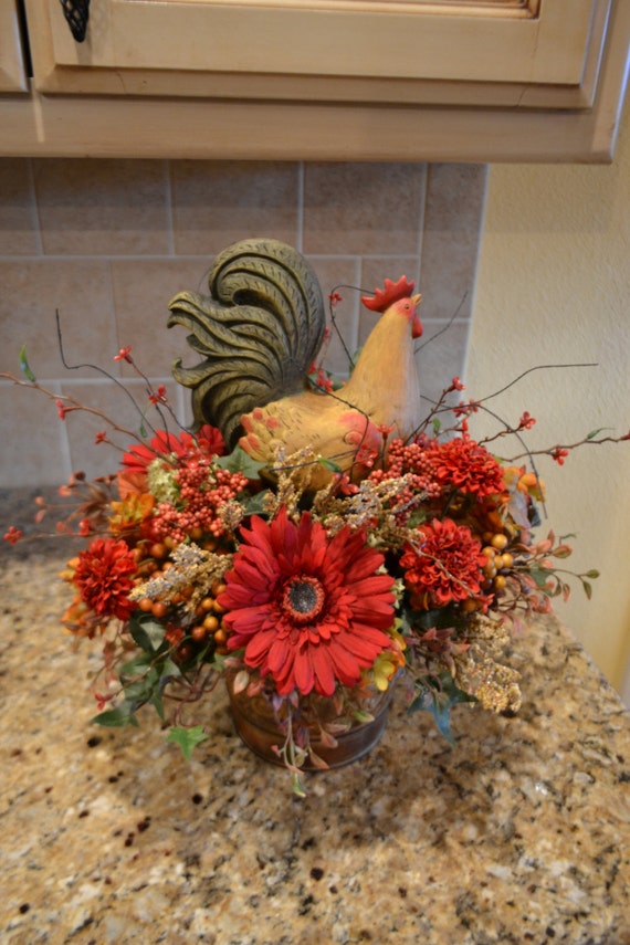 Red And Gold Rooster Arrangement