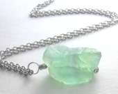 Seafoam Green Fluorite Pendant, Natural Stone Jewelry, Raw Uncut Gemstone