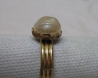Pearl Gold Ring Vintage Adjustable