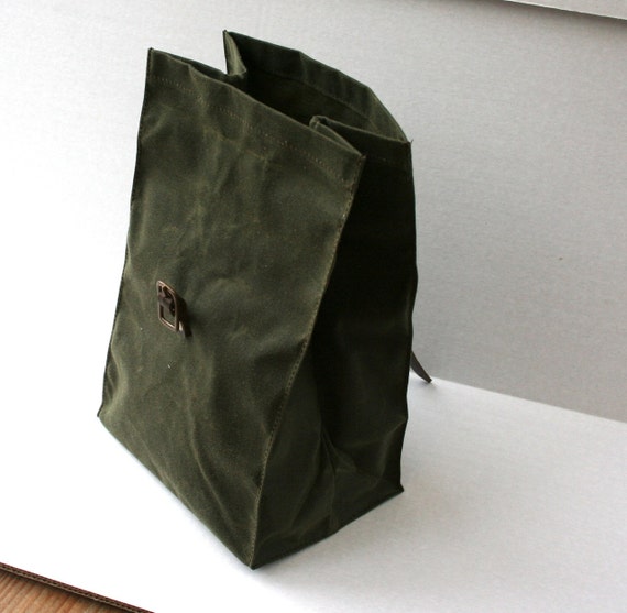 Olive Green Waxed Canvas Lunch Bag