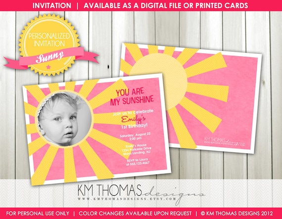SUNNY...Custom Birthday Photo Invitation...by KM Thomas Designs Item 116 Il_570xn