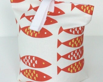 Red Newlyn Fish print fabric door stop