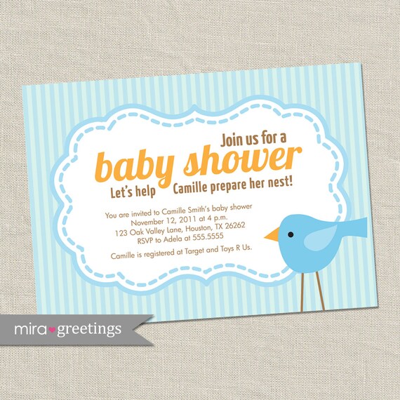 Bird Baby Shower Invitations baby Boy Invites birdy birdie